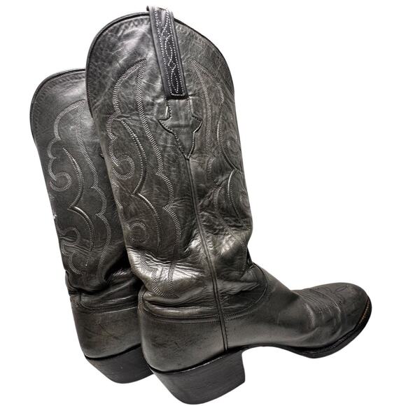 Lucchese Vtg 90s Mens Ranch Hand Western Boots 8.5 D Anthracite Gray Leather USA - Picture 3 of 16